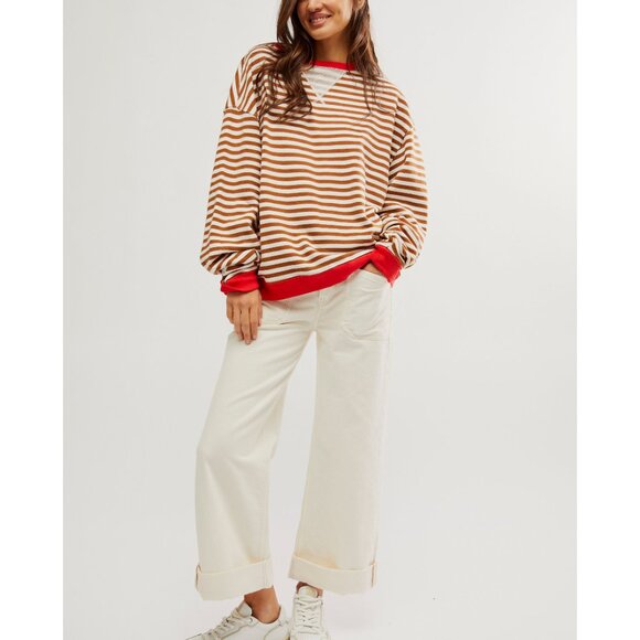 Free People Brown and White Striped Sweatshirt - Picture 5 of 6